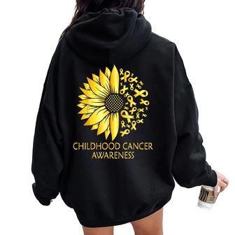 Childhood Cancer Awareness Yellow Sunflower Gold Ribbon Women Oversized Hoodie Back Print - Thegiftio UK