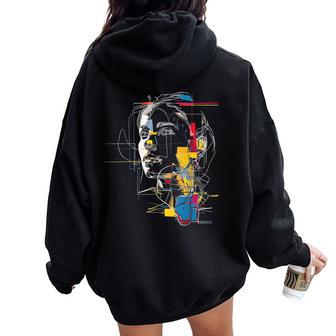 Colorido Abstracto Dibujo Cara Niña Women Oversized Hoodie Back Print - Regaloses