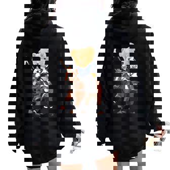 Cool Teddy Bear Playing Horse Polo Game Illustration Graphic レディース オーバーサイズ パーカー バックプリント - Kawaiitshirt