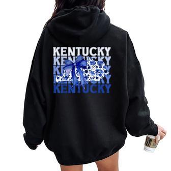 Coquette Blue Floral Bow Kentucky Women Oversized Hoodie Back Print - Thegiftio UK