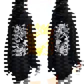 Coquette Bow Football Gold Black Game Cheer Mom Touchdown Women Oversized Hoodie Back Print - Seseable