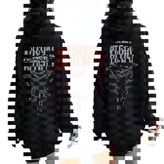 Cryptid Cryptozoology Mothman Introvert -Adults Butterfly Black Small Crew Neck Classic Fit Short Sleeve Polyester 100 Printed Blended Fabric Women Oversized Hoodie Back Print - Seseable