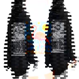 Cute Flamingo Van Gogh Style Starry Night Women Oversized Hoodie Back Print - Thegiftio