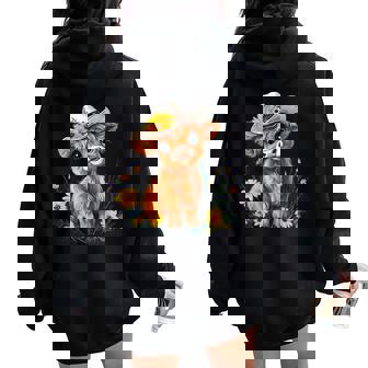 Cute Highland Cow Scottish Hairy Cattle Floral Women Oversized Hoodie Back Print | Seseable CA