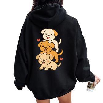 Cute Kawaii Puppies Neko Dog Lover Girl Women Oversized Hoodie Back Print - Thegiftio