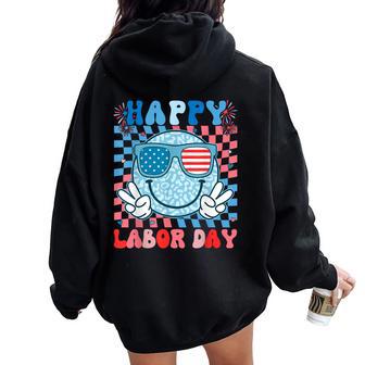 Cute Retro Happy Labor Day Patriotic Labor Day Women Women Oversized Hoodie Back Print - Thegiftio UK