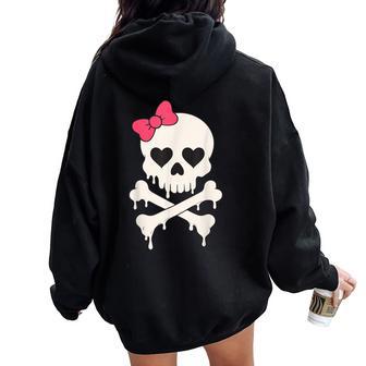 Cute Skull Pink Bow Dripping Crossbone Halloween Girls Women Oversized Hoodie Back Print - Thegiftio
