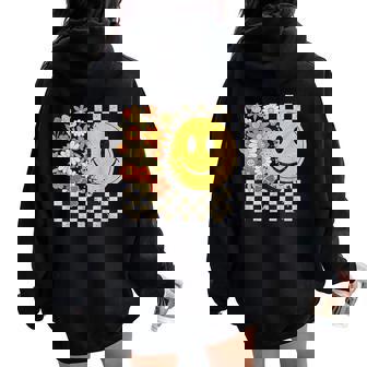 Cute Smile Face Flower Happy Face Flowers Checkered Girls Women Oversized Hoodie Back Print - Thegiftio