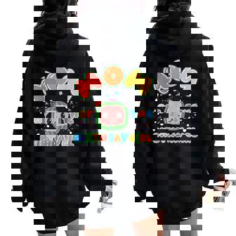 Dad And Mom Of The Birthday Girl Melon Family Matching Women Oversized Hoodie Back Print - Seseable