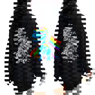 Dinosaur Gay Pride Lgbt Rainbow Flag Women Oversized Hoodie Back Print | Mazezy