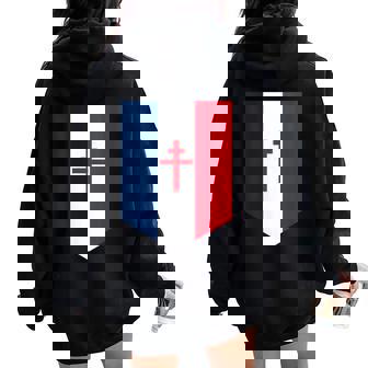 Drapeau Français Croix De Lorraine Cadeau Patriote Français Sweat à capuche oversize pour femme avec imprimé dans le dos - Cadeauxyz