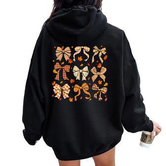 Fall Coquette Bow Fall Pumpkin Thanksgiving Girl Women Oversized Hoodie Back Print - Thegiftio UK