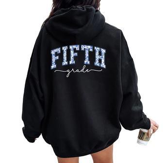 Fifth Grade Coquette Toile Blue Bow Floral Teacher Women Oversized Hoodie Back Print - Thegiftio UK