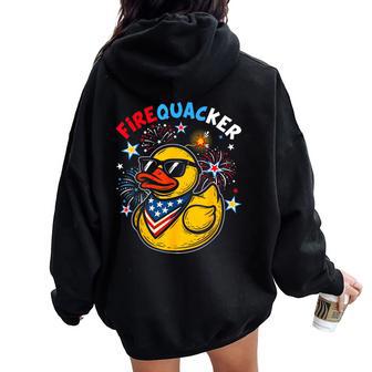 Fire Quacker Firecracker Duck 4Th Of July Usa Flag Women Oversized Hoodie Back Print - Thegiftio UK