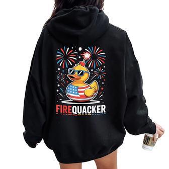 Fire Quacker Rubber Duck 4Th Of July Firework Family Women Oversized Hoodie Back Print - Thegiftio UK