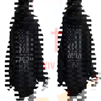 First American Pope Leo Xiv Catholic Religious Women Women Oversized Hoodie Back Print | Mazezy