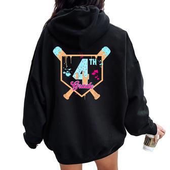 First Day Of Fourth 4Th Grade Baseball Ice Cream Drip Boy Women Oversized Hoodie Back Print - Thegiftio UK