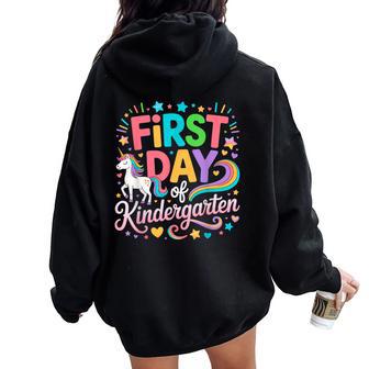First Day Of Kindergarten Girls Unicorn First Day Of School Women Oversized Hoodie Back Print - Thegiftio UK