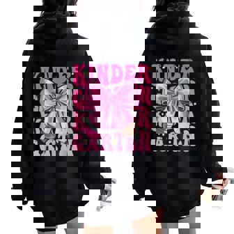 First Day Of School Kindergarten Girls Coquette Bow Teacher Women Oversized Hoodie Back Print | Mazezy