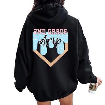 First Day Of Second 2Nd Grade Baseball Ice Cream Drip Boy Women Oversized Hoodie Back Print - Thegiftio UK