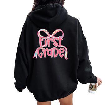 First Grade Coquette Bow Back To School First Day Of School Women Oversized Hoodie Back Print - Thegiftio UK