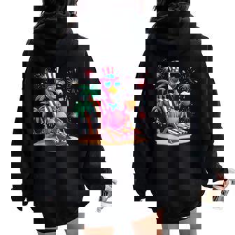 Flamingo 4Th Of July Summer Party American Flamingos Firewor Women Oversized Hoodie Back Print - Thegiftio