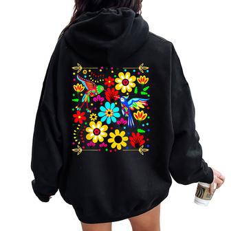 Floral Bird Otomi Mexican Style Mexicano Mexicana Women Oversized Hoodie Back Print - Thegiftio UK