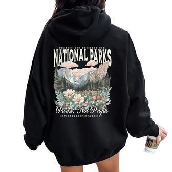 Floral Protect Our National Parks Retro Nature Conservation Women Oversized Hoodie Back Print - Thegiftio UK
