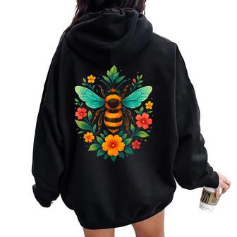 Flowers Beekeeping Beekeeper Floral Honey Bee Lover Women Oversized Hoodie Back Print - Thegiftio UK