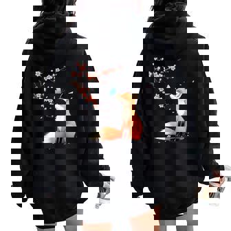 Fox Japanese Cherry Blossom Sakura Tree Kawaii Girls Women Women Oversized Hoodie Back Print - Thegiftio