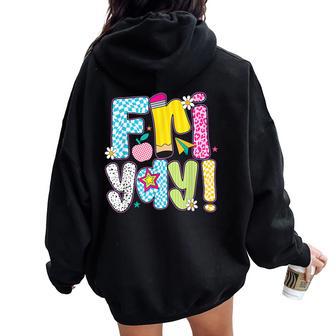 Fri-Yay Happy Friday Weekend Teacher Back To School Women Oversized Hoodie Back Print - Thegiftio UK