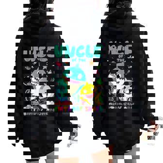 Birthday Boy Girl Uncle Of The Birthday Family Shark Women Oversized Hoodie Back Print - Thegiftio