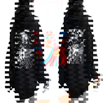Jesus Christian Patriotic American Hotdog 4Th Of July For Women Women Oversized Hoodie Back Print | Mazezy