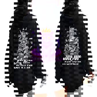 Queef Queen Cat Inappropriate Dirty Adult Humor Jokes Women Oversized Hoodie Back Print | Mazezy