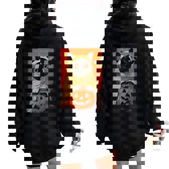 Vintage Black Cat Halloween Pumpkin Spooky Ghost Women Women Oversized Hoodie Back Print | Mazezy