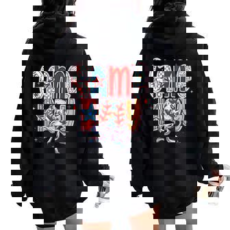 Game Day Baseball Coquette Mama Checkered Mother's Day Women Oversized Hoodie Back Print - Seseable