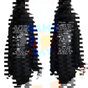 Game Day Football Season Football Mama Girl Blue Gold Vibes Women Oversized Hoodie Back Print | Mazezy