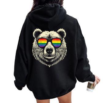 Gay Pride Month Bear Sunglasses Lgbtq Ally Rainbow Women Women Oversized Hoodie Back Print - Thegiftio UK