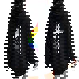 Gay Pride Month Cross Christian Lgbtq Ally Rainbow Women Women Oversized Hoodie Back Print - Thegiftio