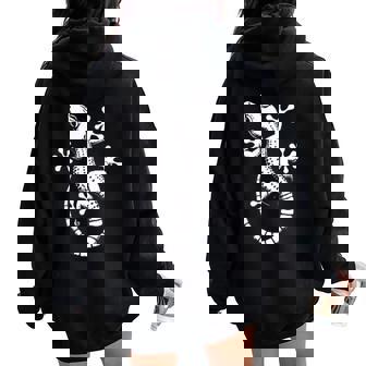 Gecko Dad Mom Lover モノクロ ヤモリ レディース オーバーサイズ パーカー バックプリント - Kawaiitshirt