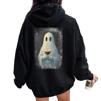 Ghost Drinking Espresso Martini Halloween Spooky Autumn Fall Women Oversized Hoodie Back Print - Thegiftio UK