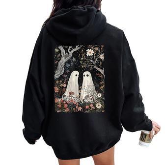 Ghost In The Flower Forest Halloween Spooky Season Vintage Women Oversized Hoodie Back Print - Thegiftio UK