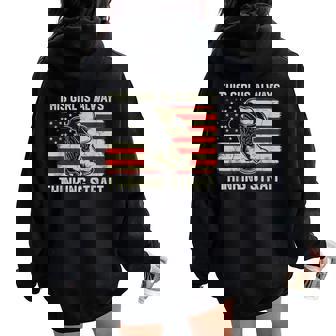 This Girl Is Always Thinking Strait Us Flag Cowgirl Western Women Oversized Hoodie Back Print - Thegiftio UK