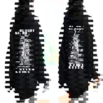 Girl Hold My Earring Fight Mode Statue Of Liberty Men Women Oversized Hoodie Back Print - Thegiftio