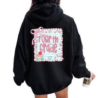 Girls Fourth Grade Coquette Bow Pink Preppy Back To School Women Oversized Hoodie Back Print - Thegiftio UK