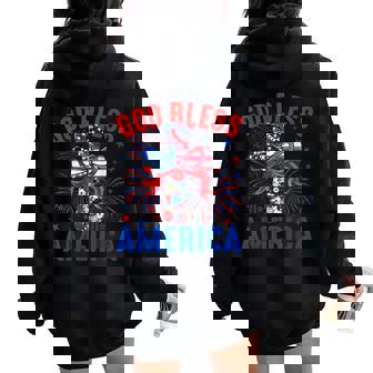 God Bless America Coquette Bow Cross 4Th July Christian Women Oversized Hoodie Back Print - Thegiftio UK