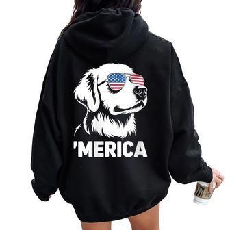 Golden Retriever 4Th Of July Merica Women Oversized Hoodie Back Print - Thegiftio UK