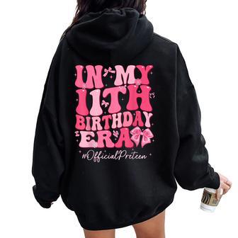 Groovy In My 11Th Birthday Era Coquette Bow Birthday Girl Women Oversized Hoodie Back Print - Thegiftio UK