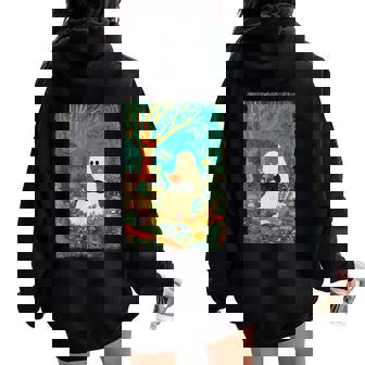 Groovy Ghost Reading Book Black Cat Halloween Ghost Teacher Women Oversized Hoodie Back Print - Thegiftio