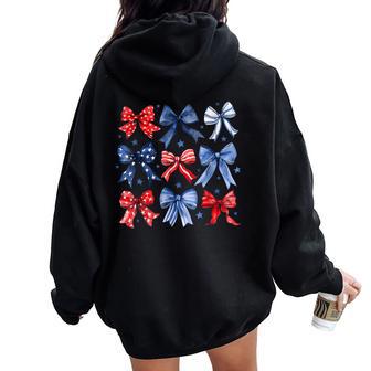 Happy 4Th Of July Patriotic Girl Boho Coquette Bows Women Oversized Hoodie Back Print - Thegiftio UK